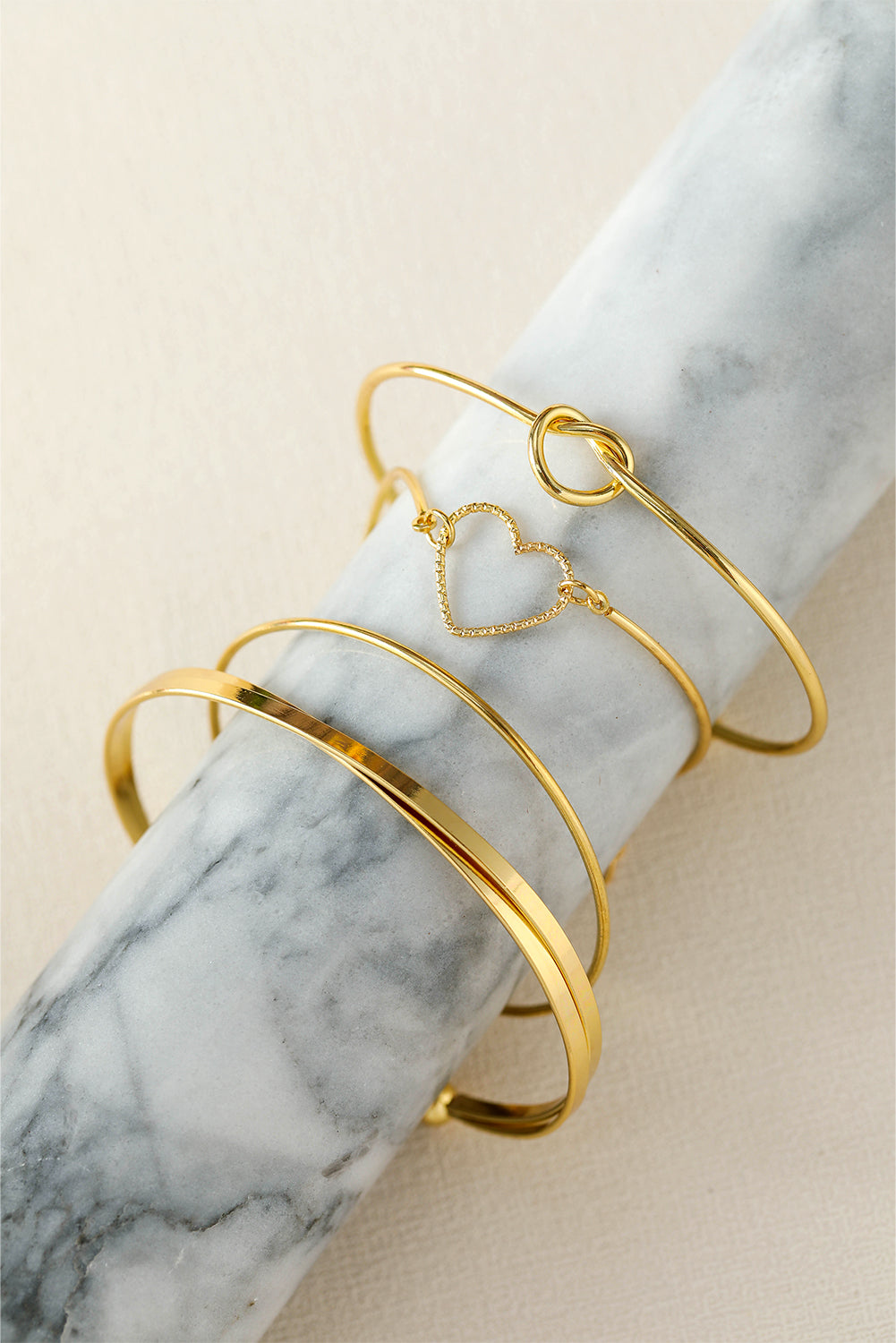 Gold Heart Geometric Knot Open Cuff Bracelet 4-piece Set