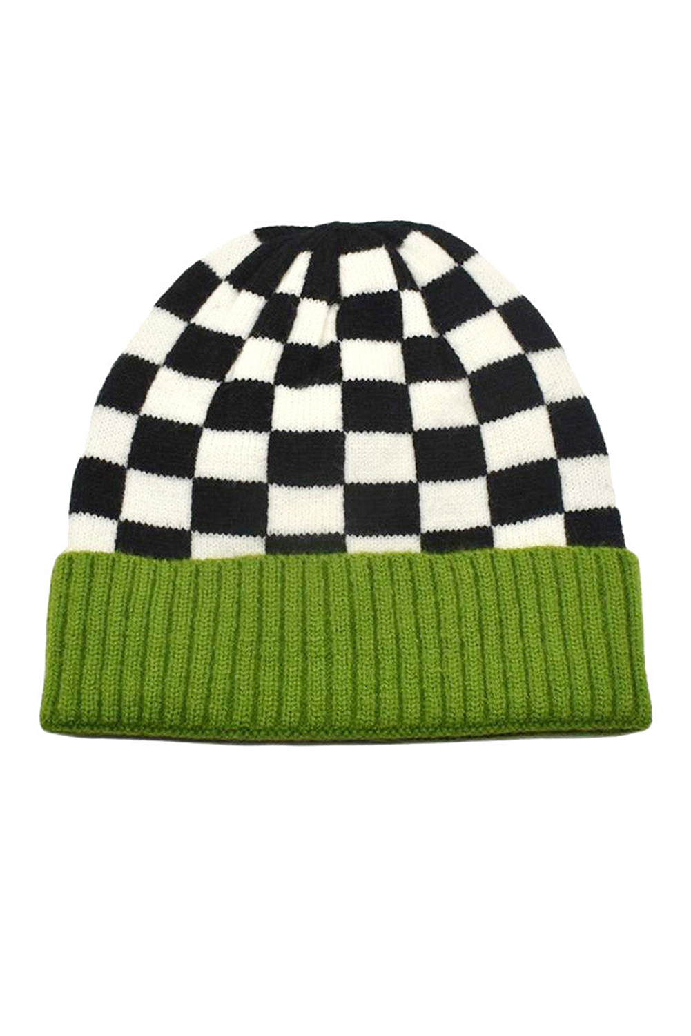 Spinach Green Checkered Color Block Unisex Winter Beanie Hat