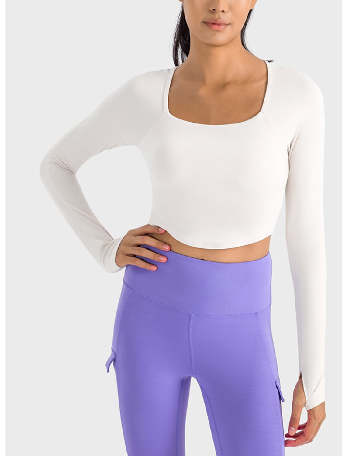 The Millennium Square Neck Long Sleeve Cropped Sports Top