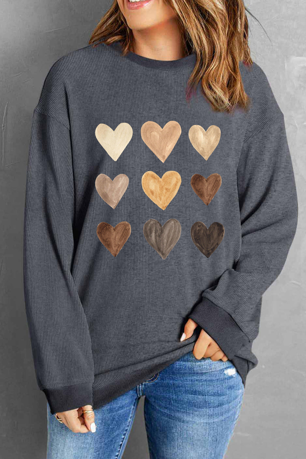 Gray Corded Valentine Heart Shape Graphic Sweatshirt