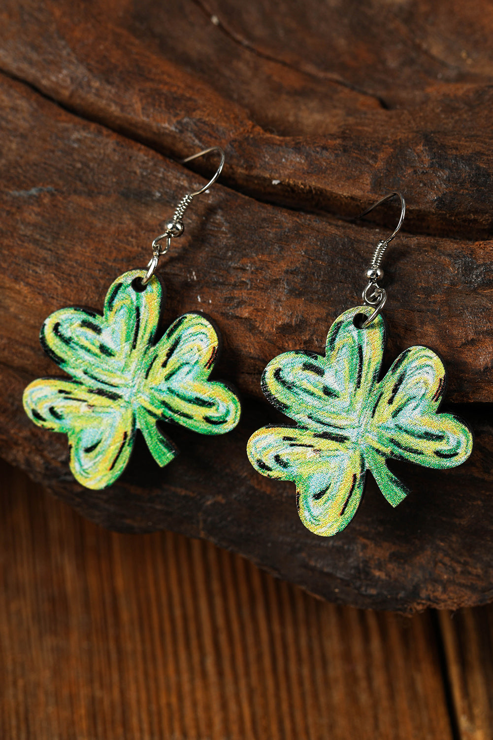 Light Green St Patrick Paint Shamrock Shape Drop Earrings