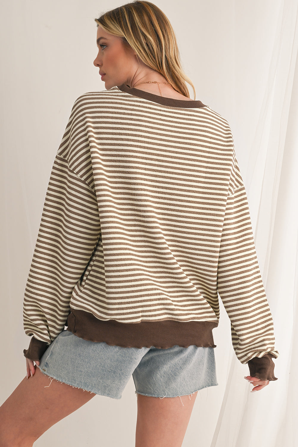 Purple Stripe Drop Shoulder Long Sleeve Top