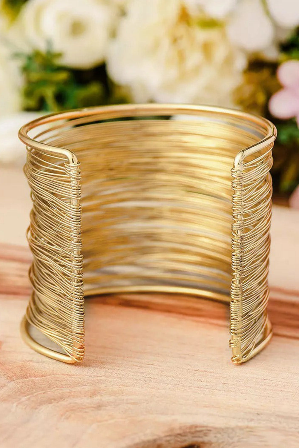 Gold Casual Metal Open Cuff Layered Wire Bracelet