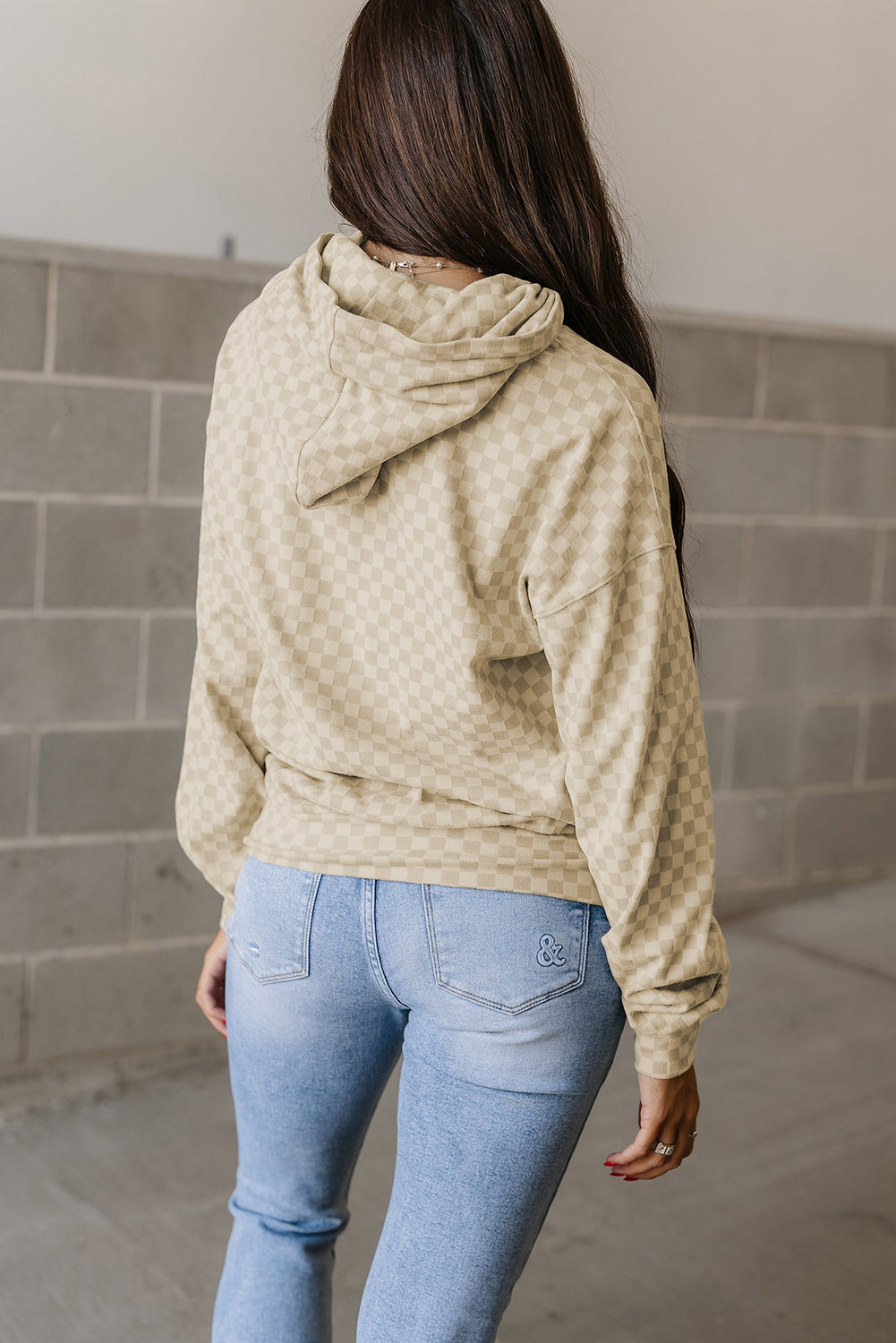 Khaki Checkered Kangaroo Pocket Hoodie